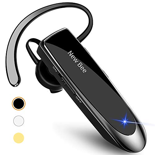 New Bee Bluetooth Earpiece V5.0 Wireless Handsfree Headset with Microphone 24 Hrs Driving Headset 60 Days Standby Time for iPhone Android Samsung Laptop Trucker Driver (Black) - color: Black