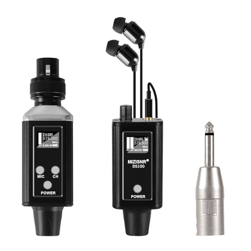 Wireless In Ear Monitor System, Professional UHF Metal Wireless IEM System, 16 Adjustable Channel, Portable Rechargeable Transmitter and bodypack Receiver for Studio, Band Rehearsal, Live Performance