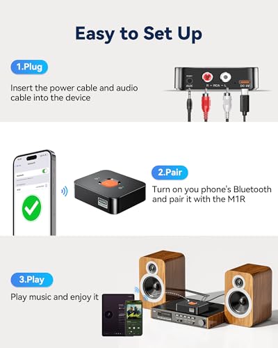 6.0 Bluetooth to RCA Adapter for Stereo Receiver-Long Range Low Latency Bluetooth Receiver for Home Stereo Wireless Audio Adapter for Music Streaming Sound System
