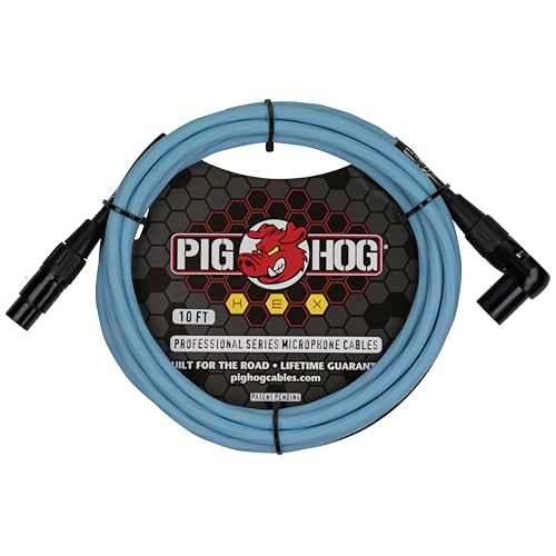 Pig Hog PHMH10DBR Hex Series, 10ft Right Angle Mic Cable, Daphne Blue