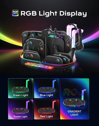 Switch 2 Charging Dock Multifunctional Organizer Station | Switch 2 Joycon Charging Dock,with Console Cooling Fan,Switch 2 Camera & Headset Holder,RGB Lighting