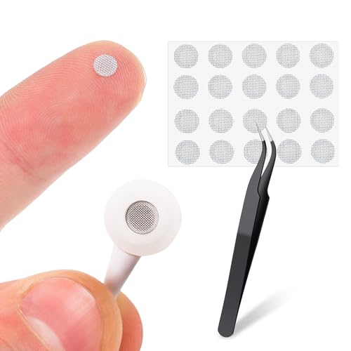 20 PCS Earbud Mesh Replacement with Tweezers, 4 Mm Stainless Steel Earbud Dust Filter Mesh Compatible with Most in-Ear Headphones