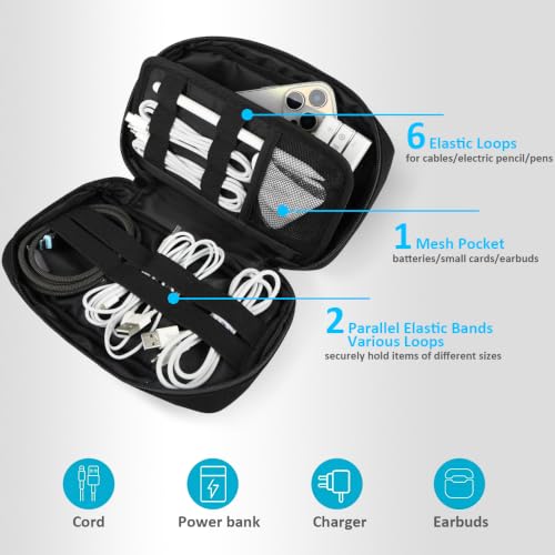 GOX Travel Cable Organizer Bag, Small Tech Pouch for Electronics, Black - color: Black