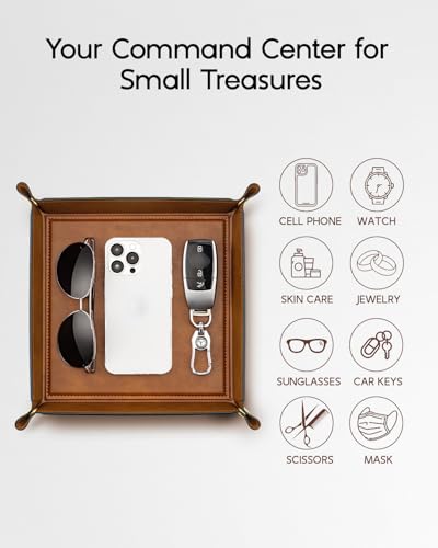 VLANDO Travel Valet Tray, Foldable PU Leather Catchall Tray, Light Brown - color: Light Brown, size: Square