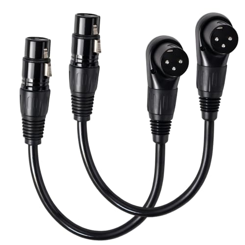 2pcs Right Angle XLR Cable, Adjustable-Angle Male to Straight Female 90 Degree XLR Adapter Connector for Sound Equipment Mixers recorders Accessories(Black, 1ft/30cm)