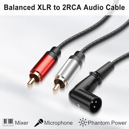 Balanced XLR to 2RCA Audio Cable,Right Angle 3 Pin-XLR to Dual RCA Adapter Cable,Gold-Plated 2 RCA Male to X L R Male Microphone Cable for Microphone,Mixing,Amplifier 0.98FT (90-Degree Angle) - style: 90-Degree Angle
