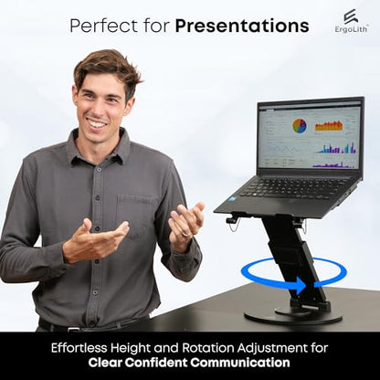 3 in 1 Laptop Stand for Desk, Book Stand & Phone Holder, Sky Black | Ergonomic Laptop Riser for Desk, Fits 11 to 18” Laptops with 2-21” Height Adjustability & 360° Swivel Rotation - Model 3