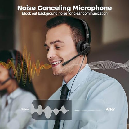 MAIRDI Office Headset with RJ9 Jack for Cisco Phone, Including 3.5mm Jack for Cell Phone PC Laptops, Mono Telephone Headset with Noise Canceling Microphone for Call Centers Landline Deskphone - style: Monaural