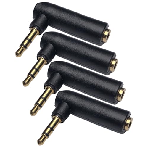 CESS 3.5mm Right Angle Male to Female Stereo Adapter, 4 Pack