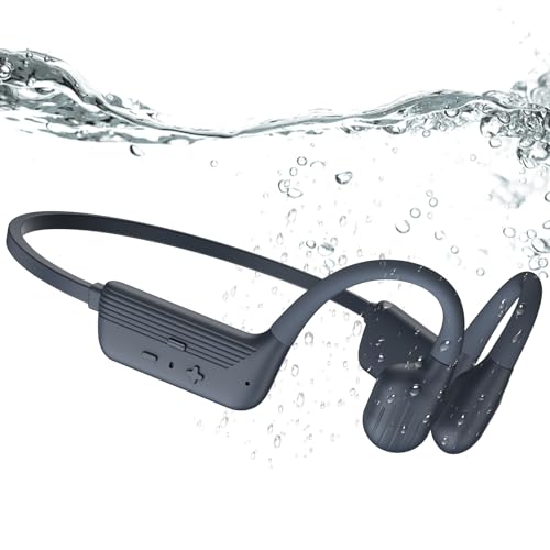 Swimming Headphones, IP68 Waterproof Bone Conduction Headphones, Bluetooth 6.0 &MP3 with32GB Memory Card, Skin Open Ear Swim Earbuds with Adjustable Headband for Swim Cap/Hat, Magnetic Charging(Grey)