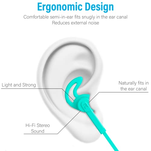 Wired Earbuds with Microphone, Earphones in-Ear Headphones HiFi Stereo, Powerful Bass and Crystal Clear Audio, 3.5mm Headphone for iPhone, Android Phones, MP3, Laptop, Computer (Teal) - color: Teal