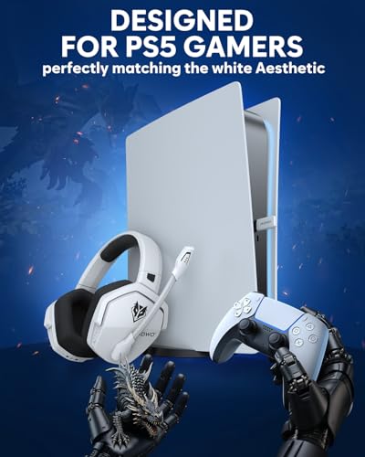 NUBWO Wireless Gaming Headset with Mic for Ps5 Ps4 PC, Zero Interference, 100-Hour Battery All-Day Play, 23ms Sync for Fortnite & Call of Duty/FPS Gamers, Triple Mode All Devices Compatible - White - color: White