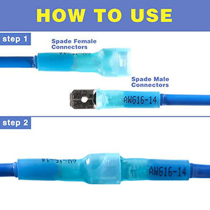 haisstronica 200PCS Heat Shrink Spade Connectors, 22-10 AWG, Female | Female Replacements for Existing Male Tabs, Quick Disconnects for Component Service, 3:1 Adhesive-Lined Seal, Wire Connectors - size: AWG 22-10, style: Female 200PCS