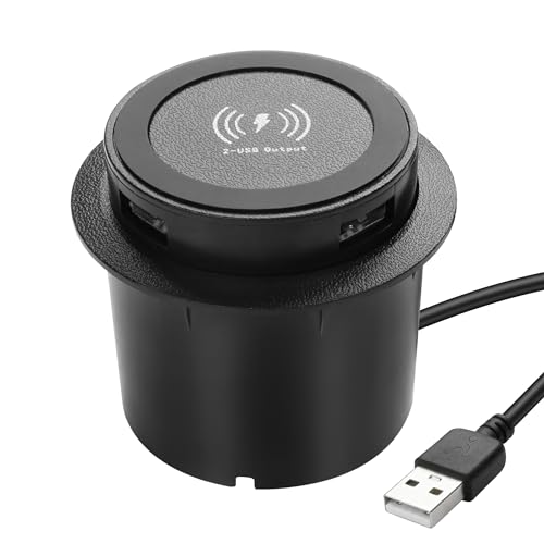 XMSJSIY Desktop Embedded Wireless Charger 3-in-1 Multifunctional Pop-Up 10W Fast Charging Wireless Charger USB Desktop Charger Dual USB Charging for Smartphone for Bedside Table, Desks, Furniture