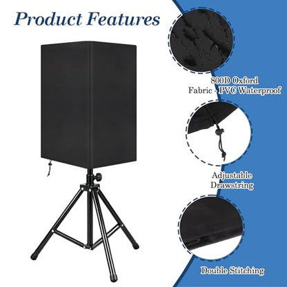 Klmnop 15 Inch Outdoor Speaker Covers, 2-Pack Weatherproof Waterproof & UV Protection Dust Cover for PA DJ Powered Speakers, Heavy-Duty 800D Thick Oxford Fabric(Black)