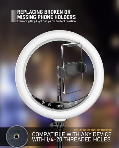 KHC1417 Phone Holder for Ring Light, 9-Inch Gooseneck, Hot Shoe Mount | Ring Light Phone Mount, Camera Hot Shoe Phone Holder, 1/4-20 Tripod Mount, 9-Inch Gooseneck, Cell Phone Clamp - size: 9" with Hot Shoe