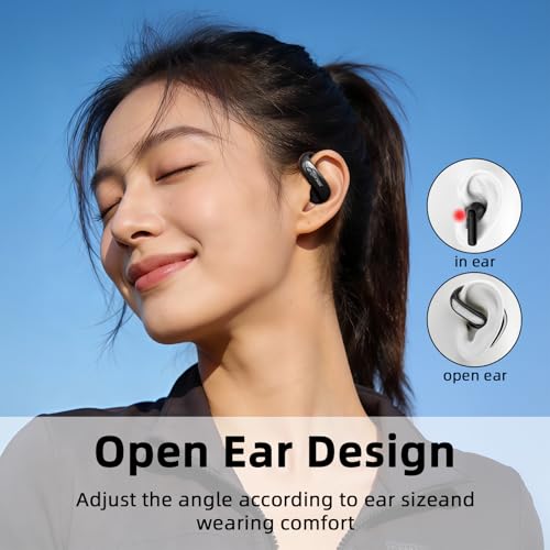 Open Ear Bluetooth Headphones Wireless, Touch Control Earphones Lightweight Design, Bluetooth 6.0, 20H Playtime,Built-in Mic,Ear Hooks Ear Buds Design, Wireless Bluetooth Headset for Work - color: Black