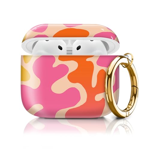 Cute Case Cover Compatible with AirPods 4th Generation 2024, Shockproof for Women & Girls with Cute Golden Round Buckle – Protective, Anti-Drop Design(Cute Pink Beige) - color: Cute Pink Beige