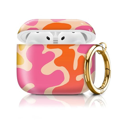 Cute Case Cover Compatible with AirPods 4th Generation 2024, Shockproof for Women & Girls with Cute Golden Round Buckle – Protective, Anti-Drop Design(Cute Pink Beige) - color: Cute Pink Beige