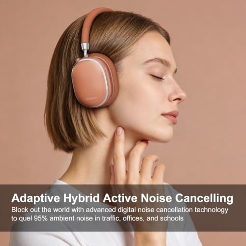 Srhythm NiceComfort 95 Adaptive Noise Cancelling Headphones Wireless | Bluetooth with Spatial Audio,Transparency,ENC,HD Sound,Low Latency for Gaming,Slim Headphones Lightweight - color: Rose Orange