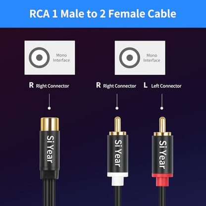 RCA Splitter 1 Female 2 Male 2Pack, Phono RCA Female to Dual Male Gold Plated Adapter, Stereo Audio Y Splitter Cable (20cm/2pcs) - color: RCAF-2RCAM-2PCS