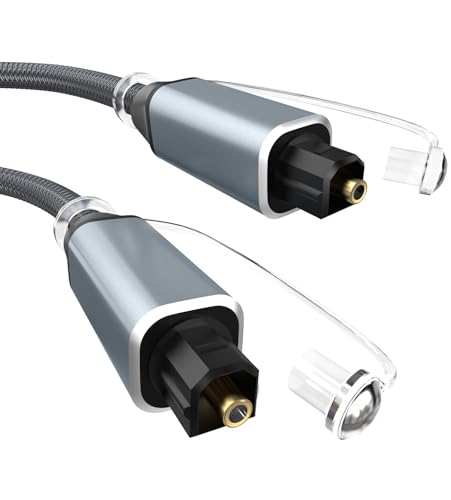 5FT-Toslink Optical Audio Cable Compatible with Soundbar, Stereo Systems, Home Cinema, Xbox One/PS4, TV, Amplifier, Speaker Optical Cable Grey Braid Fiber Optic Cable - size: 5Ft
