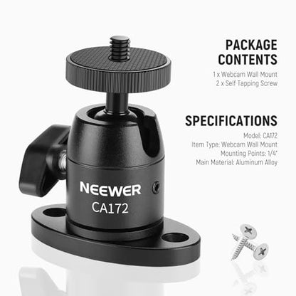 NEEWER Webcam Wall Ceiling Mount Bracket, Aluminum Alloy Mini Ball Head & 1/4" Screw for Photo Studio Photography Video Recording Action Camera Accessories, 360° Rotation & 90° Tilt, CA172 - style: CA172