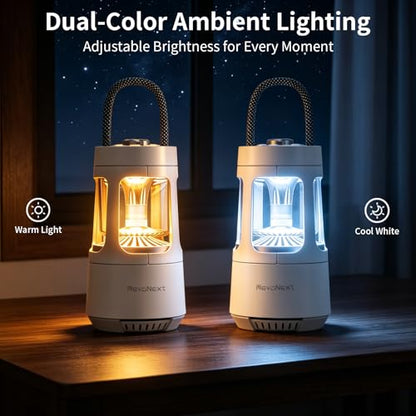 Revonext Camping Lantern Bluetooth Speaker, Rechargeable Waterproof Outdoor Lantern with 10W Stereo Sound, Adjustable Dual-Tone Light, TWS Pairing, Gift for Dad, Men, Outdoor Lovers(White) - color: White