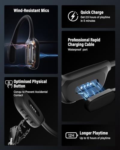 Bone Conduction Headphones, Swimming Headphones, Open Ear Headphones, Black | IPX8 Waterproof MP3 Mode 8GB Memory Up to 12 Hours Playtime, Bluetooth 6.0 Earbuds Secure Fit for Running and Fitness - color: Black