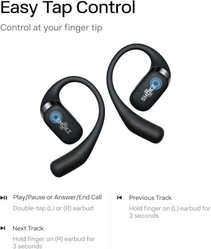 SHOKZ OpenFit - Open-Ear True Wireless Bluetooth Headphones with Microphone, Earbuds with Earhooks, Sweat Resistant, Fast Charging, 28HRS Playtime, Compatible with iPhone & Android (Renewed)