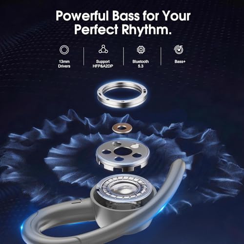 Wireless Sports Earbuds with Earhooks, 48H Deep Bass/ENC Mic Ear Bud Gray | Wireless Earphone with LED Display, Bluetooth 5.3 Headphones In Ear, IPX7 Waterproof Over Ear Buds for Running/Workout - color: Gray