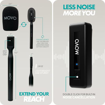Movo iVlogger Wireless Vlogging Kit for iPhone with Dual Wireless Lavalier Microphone, Tripod, Phone Mount, LED Light, Wireless Remote, and WHX-HM Mic Handle - Wireless YouTube Starter Kit for iPhone
