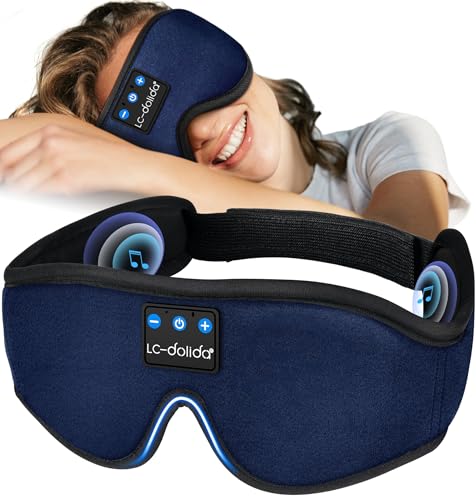 LC-dolida Sleep Headphones, Sleep Mask Bluetooth Wireless Music Eye Mask, Sleeping Headphones for Side Sleepers Sleep Mask with Bluetooth Headphones Ultra-Thin Stereo Speakers Perfect for Sleeping - color: Deep Blue