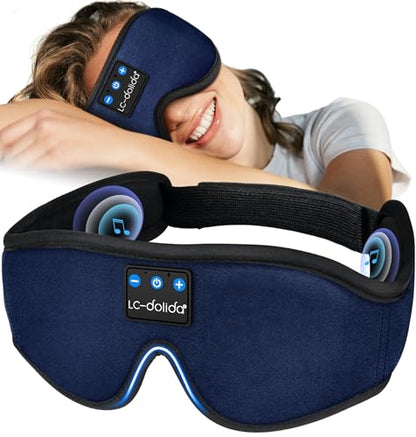 LC-dolida Sleep Headphones, Sleep Mask Bluetooth Wireless Music Eye Mask, Sleeping Headphones for Side Sleepers Sleep Mask with Bluetooth Headphones Ultra-Thin Stereo Speakers Perfect for Sleeping - color: Deep Blue