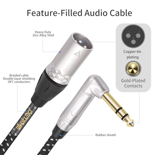 Right Angle 1/4 TRS to XLR 3Pin Male Mixer Audio Cable,Right Angle 6.35mm TRS to 3Pin XLR Male for Micphone Mixer Active Speakers - size: 1Feet