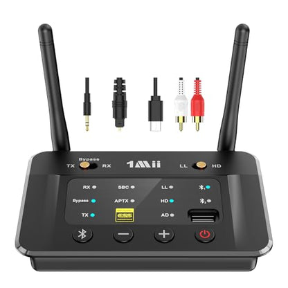 1Mii B03S Bluetooth 5.3 Transmitter Receiver for TV Home Stereo | Optical RCA AUX Wireless Audio Adapter w/Audiophile DAC, aptX Adaptive/LL/HD, Dual Link, Volume Control, Soundbar Passthrough