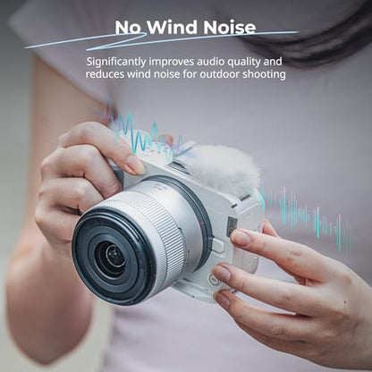 SmallRig Furry Windscreen Kit (2pcs) for Canon EOS R50 V Camera, Cold Shoe Adapter with Wind Muff, Noise-Reduction, Includes Gray and White, for Light Microphone Attachment - 5434
