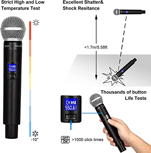 MicrocKing 4 Channel UHF Wireless Microphone System, 4 Handheld Wireless Microphones with Receiver, 400ft Long Range, Professional Dynamic Mic Set for Church, Conference, Wedding, Karaoke and Speech - style: 4 Handheld mics