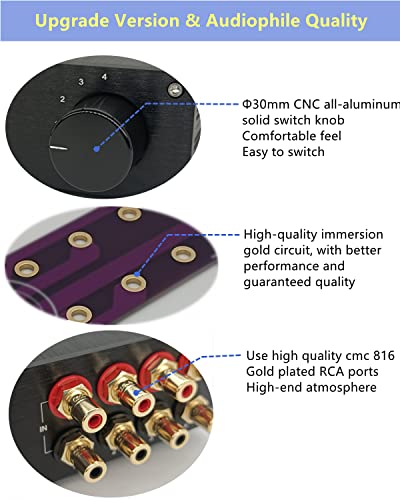 S1 4 Way RCA Audio Switch Stereo Switcher Selector Box | 4 IN 1 OUT you quickly sw between 4 audio sources in, avoiding frequent cable changes，Bi-Direction passive no need power - color: 4-WAY RCA Switch(4 IN 1 OUT)-Upgrade version