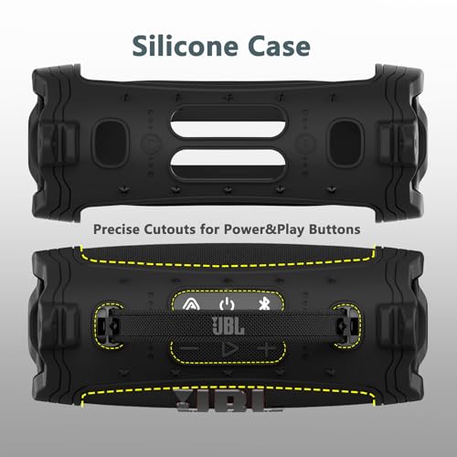JCHPINE Silicone Cover and Carrying Case for JBL Charge 6 Bluetooth Speaker | Accessories for JBL Charge 6 AI Sound Bluetooth Speaker Protective Cases with Shoulder Strap (Black) - color: Black