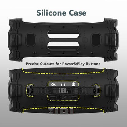 JCHPINE Silicone Cover and Carrying Case for JBL Charge 6 Bluetooth Speaker | Accessories for JBL Charge 6 AI Sound Bluetooth Speaker Protective Cases with Shoulder Strap (Black) - color: Black