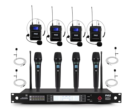 Pyle 8 Channel UHF Wireless Microphone System with 4 Handheld, 4 Lavalier & 4 Headset Microphones, 300 Ft Range & Rack Mount Receiver for Church, Conferences & Live Events - style: 8-Channel All Mixed