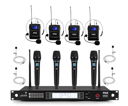Pyle 8 Channel UHF Wireless Microphone System with 4 Handheld, 4 Lavalier & 4 Headset Microphones, 300 Ft Range & Rack Mount Receiver for Church, Conferences & Live Events - style: 8-Channel All Mixed