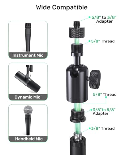 Ball and Socket Head Microphone Adapter with 360° Swivel Angle Adjustment | up to 2kg(4.4 lbs) / All-metal construction / Supports Shure SM7B and other heavy mics