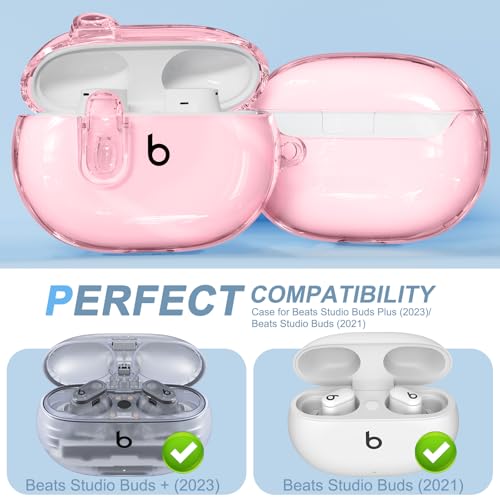 for Beats Studio Buds/Studio Buds Plus Case Cover with Lock, Clear Pink | Protective Cover for New Beats Studio Buds + Wireless Earbuds Case with Keychain & Cleaner Kit (2021/2023) - color: Clear Pink+P