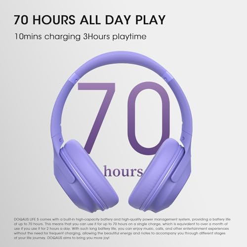 DOQAUS Bluetooth Headphones Over Ear, 70H Playtime,3 EQ Modes, with ENC Mic | HiFi Stereo Sound, Deep Bass, Soft Memory Foam Earpad, BT5.4, Headphone Wireless for Phone PC Travel Home Office, Purple - color: Purple