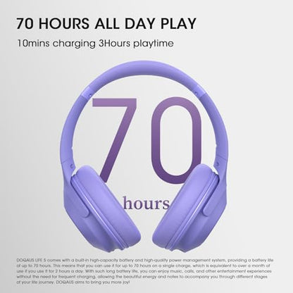 DOQAUS Bluetooth Headphones Over Ear, 70H Playtime,3 EQ Modes, with ENC Mic | HiFi Stereo Sound, Deep Bass, Soft Memory Foam Earpad, BT5.4, Headphone Wireless for Phone PC Travel Home Office, Purple - color: Purple