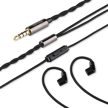 Linsoul Tripowin Zombur 4N OFC in Ear Monitor Cable, 3.5mm Plug, 1.25m | High Purity Oxygen Free Cable HiFi Wired IEM Cable, Cotton Yarn Outer Layer, for Musician Audiophile, w/ Mic, Recessed 2pin - size: Recessed 2-Pin, style: With Mic