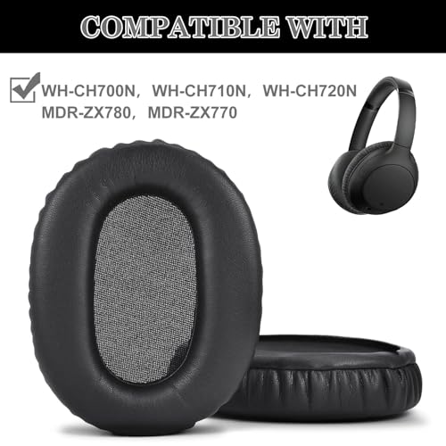 Aiivioll CH710N/WH-CH700N Replacement Ear Pads Protein Leather Suitable for WH-CH720N, WH-CH710N, WH-CH700N, WH-XB900N, WH-RF400, MDR-10R Headphones, Sound Isolating Foam Ear Pads (Black) | Black, Soft Protein Leather Ear Cushions with Memory Foam Compati