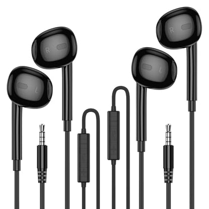 MOSWAG in Ear Headphones, Half in Ear Headphones with Mic Built in Volume Control Suitable for IPad, Android, MP3, Samsung Most 3.5mm Audio Devices - color: Black, size: 2 pack